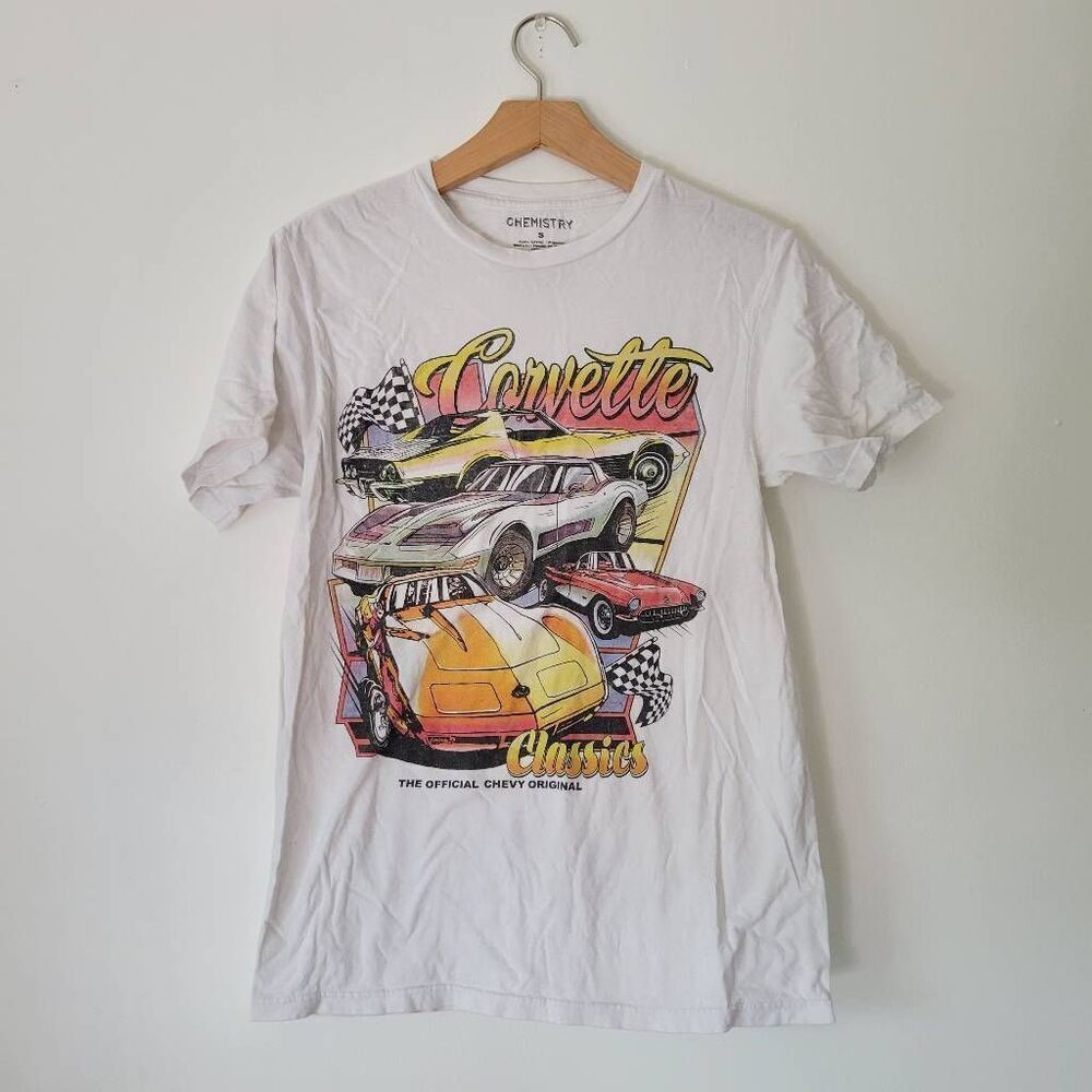 Corvette T-Shirt White Graphic Short Sleeve Small